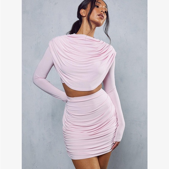 miss pap Tops - Ruched Two-Piece Crop Top & Mini Skirt Set - Light Pink - Size 4